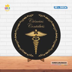 Painel Redondo 3D Contabilidade  Tecido 50cm X 50cm Com Suporte MDF