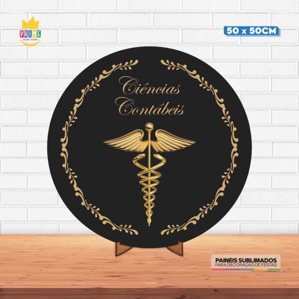 Painel Redondo 3D Contabilidade  Tecido 50cm X 50cm Com Suporte MDF