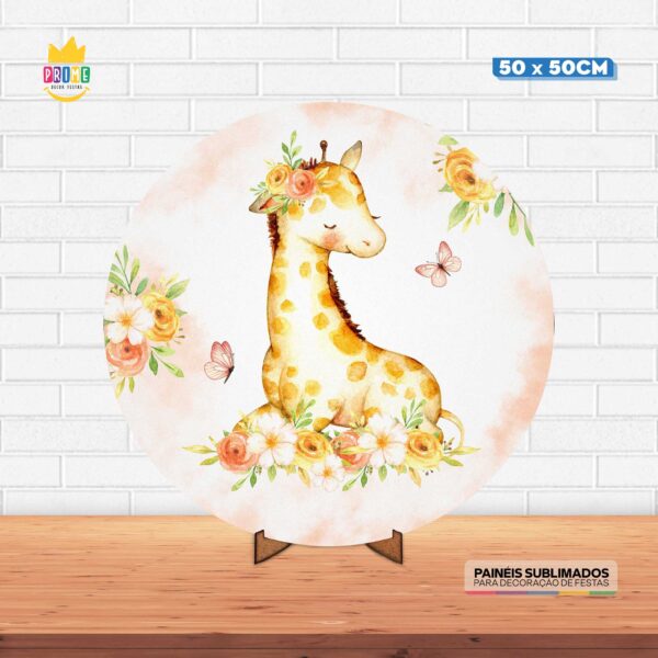 Painel Redondo 3D Girafa Cute Tecido 50cm X 50cm Com Suporte MDF