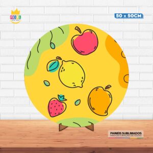 Painel Redondo 3D Frutas Tecido 50cm X 50cm Com Suporte MDF