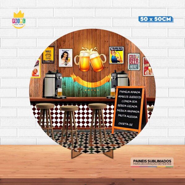 Painel Redondo 3D Boteco Tecido 50cm X 50cm Com Suporte MDF