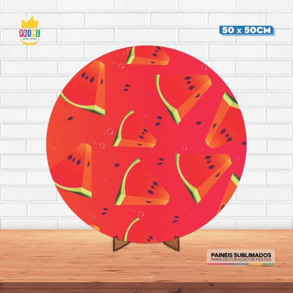 Painel Redondo 3D Frutas Tecido 50cm X 50cm Com Suporte MDF
