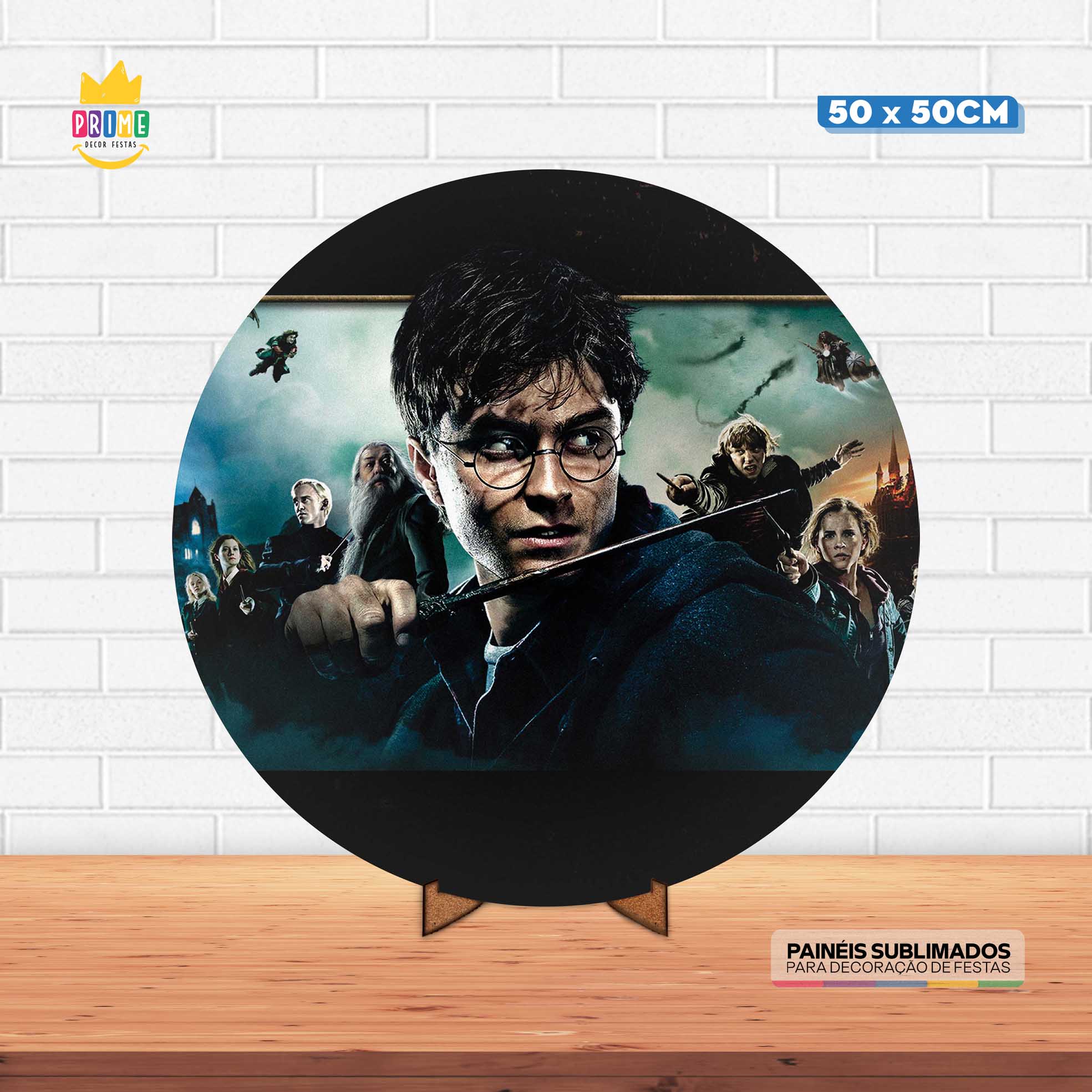 Painel Redondo 3D Harry Potter Tecido 50cm X 50cm Com Suporte MDF