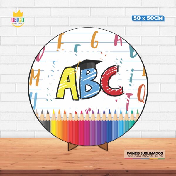 Painel Redondo 3D Escola Tecido 50cm X 50cm Com Suporte MDF