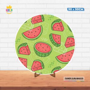 Painel Redondo 3D Frutas Tecido 50cm X 50cm Com Suporte MDF