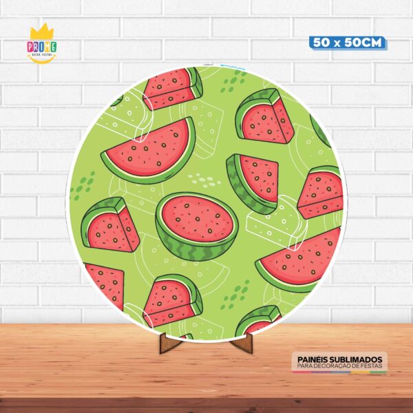 Painel Redondo 3D Frutas Tecido 50cm X 50cm Com Suporte MDF