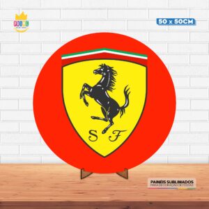 Painel Redondo 3D Ferrari Tecido 50cm X 50cm Com Suporte MDF