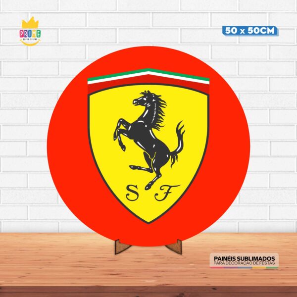 Painel Redondo 3D Ferrari Tecido 50cm X 50cm Com Suporte MDF