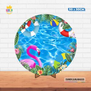 Painel Redondo 3D Pool Party Tecido 50cm X 50cm Com Suporte MDF