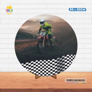 Painel Redondo 3D Motocross Tecido 50cm X 50cm Com Suporte MDF