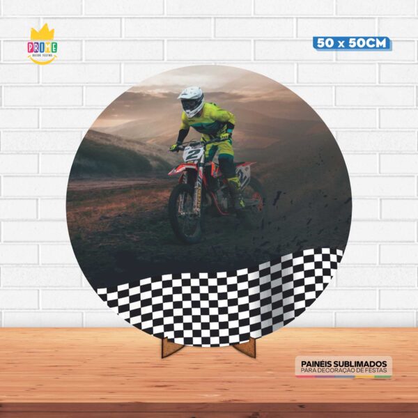 Painel Redondo 3D Motocross Tecido 50cm X 50cm Com Suporte MDF
