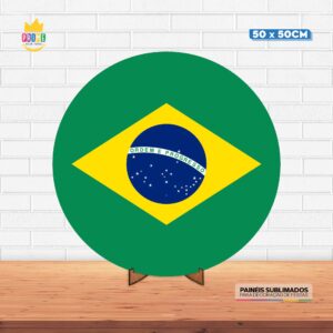 Painel Redondo 3D Brasil Tecido 50cm X 50cm Com Suporte MDF