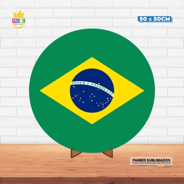 Painel Redondo 3D Brasil Tecido 50cm X 50cm Com Suporte MDF