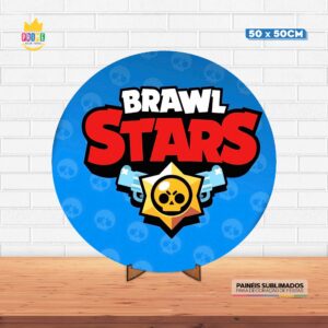 Painel Redondo 3D Brawl Stars Tecido 50cm X 50cm Com Suporte MDF