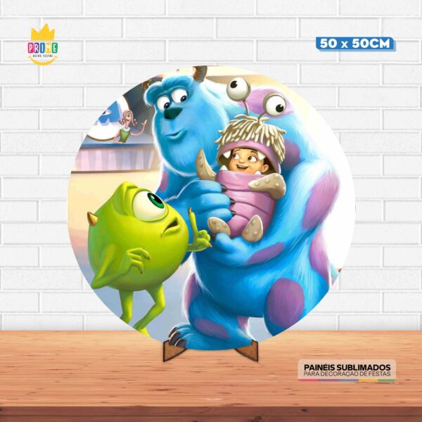 Painel Redondo 3D Monstros SA Tecido 50cm X 50cm Com Suporte MDF