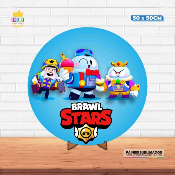 Painel Redondo 3D Brawl Stars Tecido 50cm X 50cm Com Suporte MDF