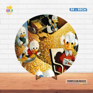 Painel Redondo 3D Tio Patinhas Tecido 50cm X 50cm Com Suporte MDF