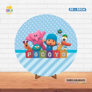 Painel Redondo 3D Pocoyo Tecido 50cm X 50cm Com Suporte MDF