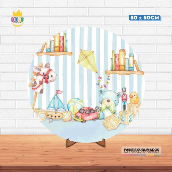 Painel Redondo 3D Brinquedos Tecido 50cm X 50cm Com Suporte MDF