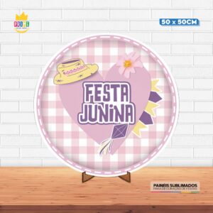 Painel Redondo 3D Festa Junina  Tecido 50cm X 50cm Com Suporte MDF