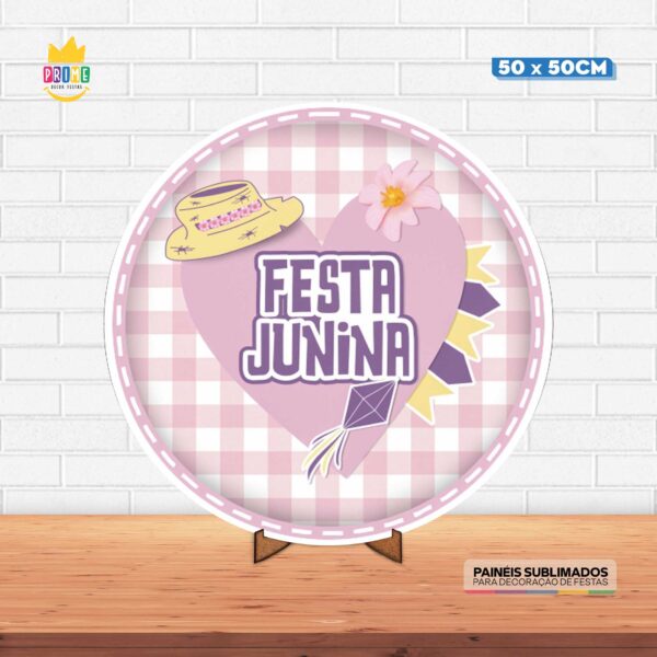 Painel Redondo 3D Festa Junina  Tecido 50cm X 50cm Com Suporte MDF