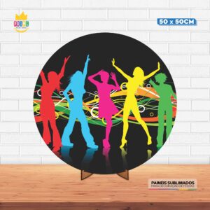 Painel Redondo 3D Festa Neon Tecido 50cm X 50cm Com Suporte MDF