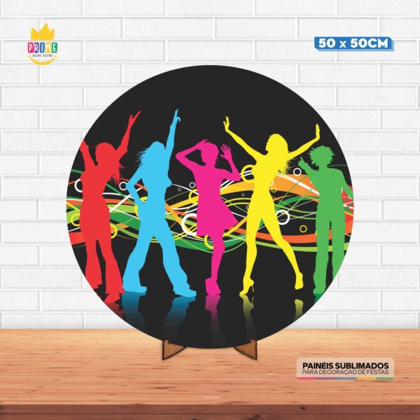 Painel Redondo 3D Festa Neon Tecido 50cm X 50cm Com Suporte MDF