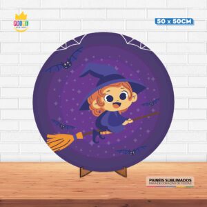Painel Redondo 3D Halloween Tecido 50cm X 50cm Com Suporte MDF