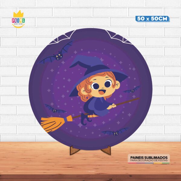 Painel Redondo 3D Halloween Tecido 50cm X 50cm Com Suporte MDF
