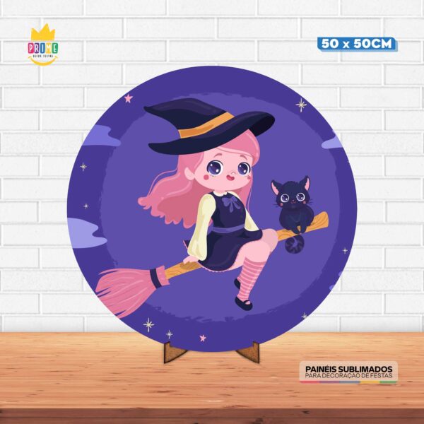 Painel Redondo 3D Halloween Tecido 50cm X 50cm Com Suporte MDF