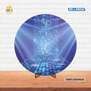 Painel Redondo 3D Festa Neon Tecido 50cm X 50cm Com Suporte MDF