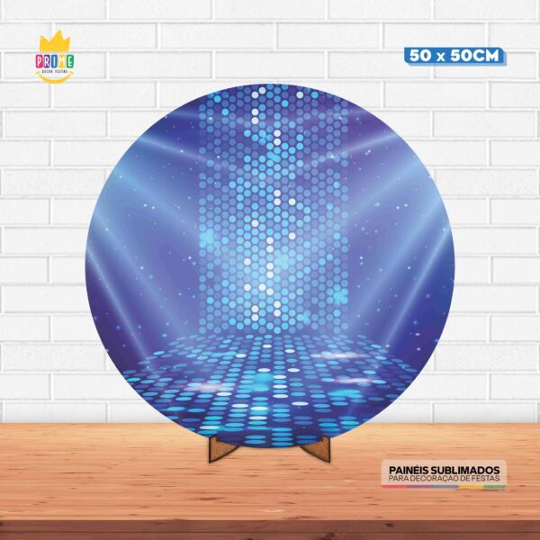 Painel Redondo 3D Festa Neon Tecido 50cm X 50cm Com Suporte MDF