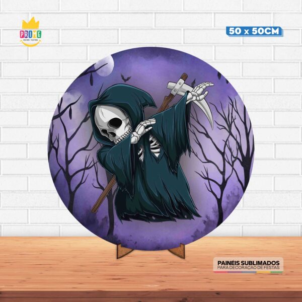 Painel Redondo 3D Halloween Tecido 50cm X 50cm Com Suporte MDF