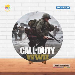 Painel Redondo 3D Call Of Duty Tecido 50cm X 50cm Com Suporte MDF