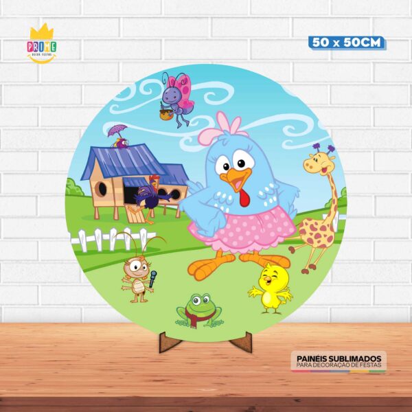 Painel Redondo 3D Galinha pintadinha Tecido 50cm X 50cm Com Suporte MDF