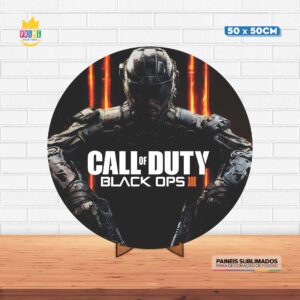 Painel Redondo 3D Call Of Duty Tecido 50cm X 50cm Com Suporte MDF
