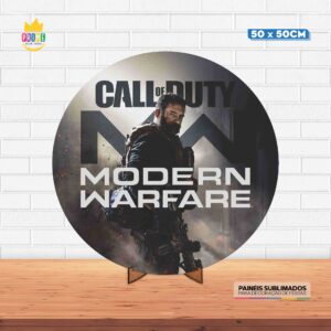 Painel Redondo 3D Call Of Duty Tecido 50cm X 50cm Com Suporte MDF