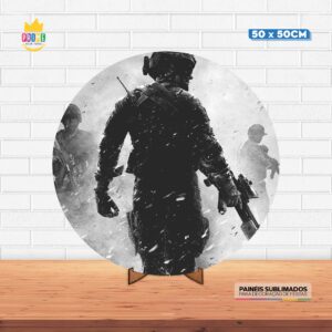 Painel Redondo 3D Call Of Duty Tecido 50cm X 50cm Com Suporte MDF