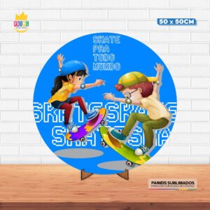 Painel Redondo 3D Skate Tecido 50cm X 50cm Com Suporte MDF