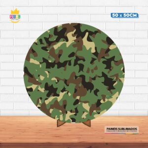 Painel Redondo 3D Camuflagem  Tecido 50cm X 50cm Com Suporte MDF