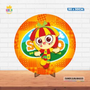 Painel Redondo 3D Emilia Sitio Pica Pau Amarelo  Tecido 50cm X 50cm Com Suporte MDF