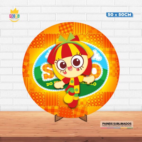 Painel Redondo 3D Emilia Sitio Pica Pau Amarelo  Tecido 50cm X 50cm Com Suporte MDF