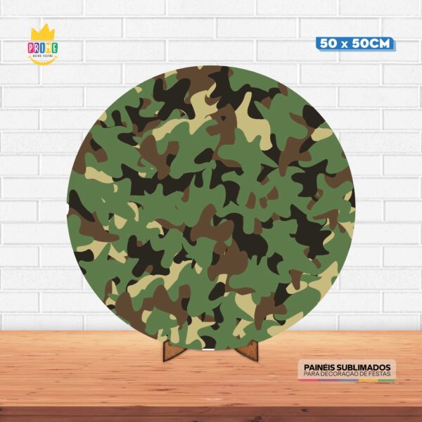 Painel Redondo 3D Camuflagem  Tecido 50cm X 50cm Com Suporte MDF