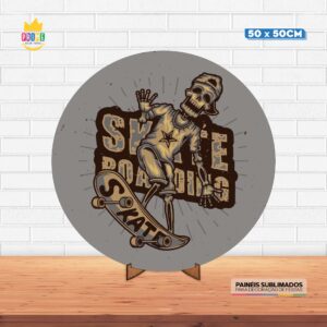 Painel Redondo 3D Skate Tecido 50cm X 50cm Com Suporte MDF