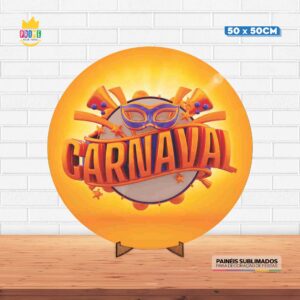 Painel Redondo 3D Carnaval Tecido 50cm X 50cm Com Suporte MDF