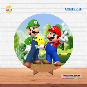 Painel Redondo 3D Super Mario Tecido 50cm X 50cm Com Suporte MDF