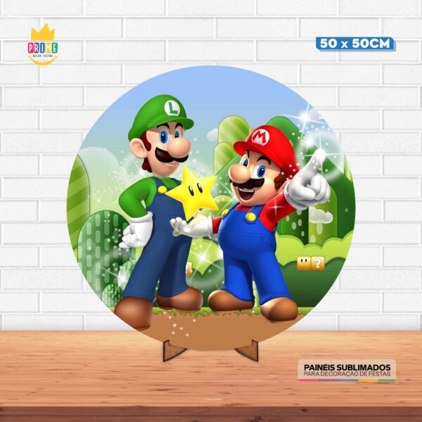 Painel Redondo 3D Super Mario Tecido 50cm X 50cm Com Suporte MDF