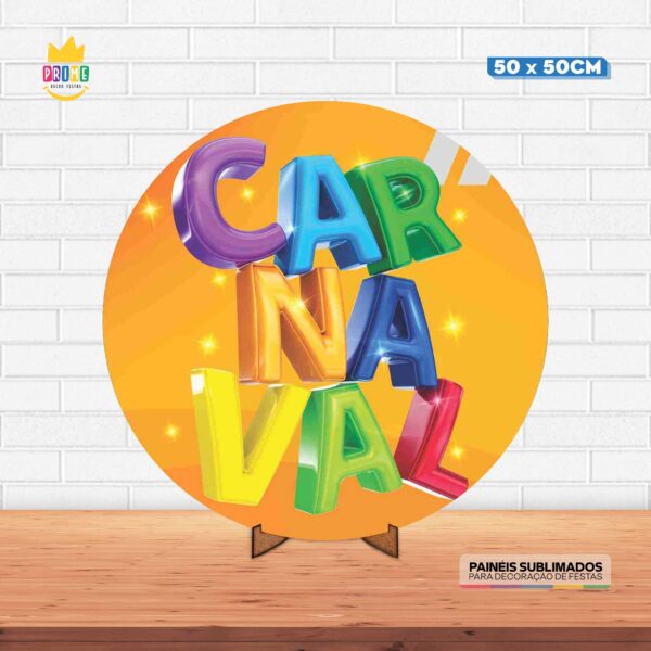 Painel Redondo 3D Carnaval Tecido 50cm X 50cm Com Suporte MDF