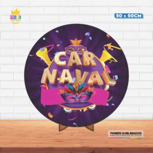 Painel Redondo 3D Carnaval Tecido 50cm X 50cm Com Suporte MDF