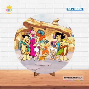 Painel Redondo 3D Flintstones Tecido 50cm X 50cm Com Suporte MDF